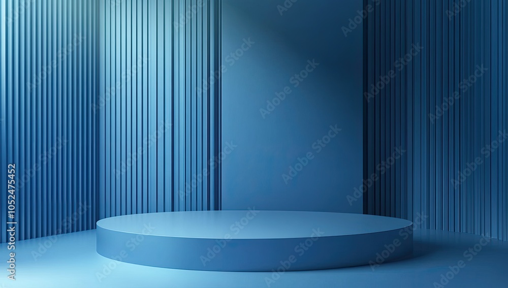 Poster abstract blue background with glowing lines for product presentation, empty space for text or produc