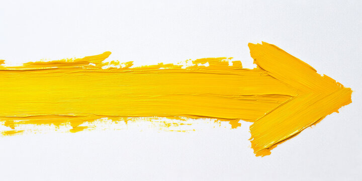 Golden yellow arrow pointing to the right, painted on a pristine white background with soft brush strokes and a vibrant, lively color scheme