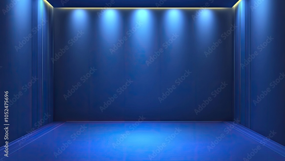 Poster abstract blue background with glowing lines for product presentation, empty space for text or produc