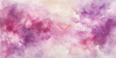 Fototapeta premium Hand-drawn watercolor background with a soft blend of pastel pinks and purples, layered with gentle washes on textured paper, evoking a dreamy and serene atmosphere