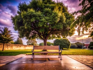 Obraz premium Serene Park Bench Under a Tree - Minimalist Documentary Photography