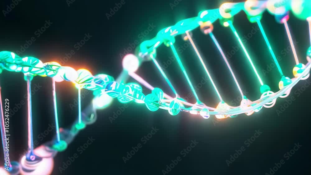 Poster macro shot of dna strand with multicolored particles
