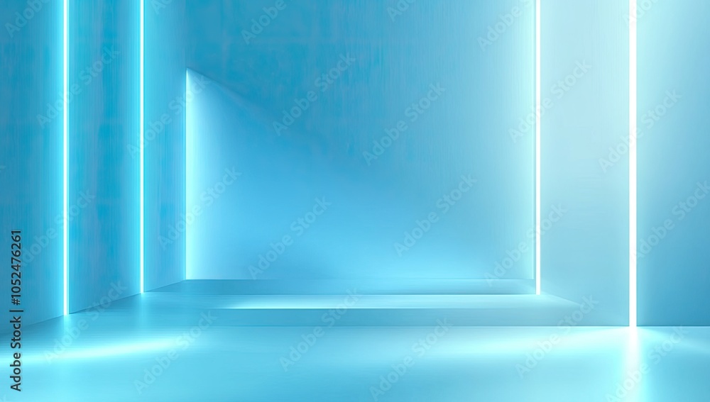 Poster abstract blue background with glowing lines for product presentation, empty space for text or produc