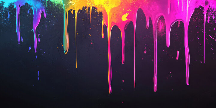 Neon-colored paint drips down a black background, creating a vibrant, edgy design with a clear space for bold text