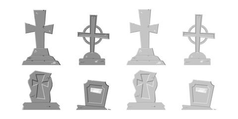 Set de huit tombes sombres, Les premières éclairées par la lumière de la lune, et les autres éclairées par le soleil.