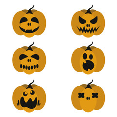 Set de six citrouilles aux expressions diverses, sur le thème d'halloween	