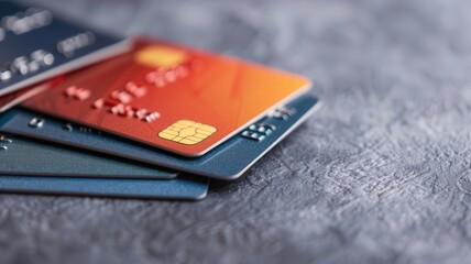 Stack of credit cards with high interest rates, symbolizing consumer debt, copy space for text, focus cover all object, deep dept of field