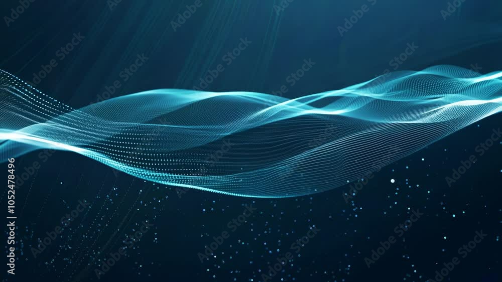 Poster slow-moving digital data streams cascading like liquid