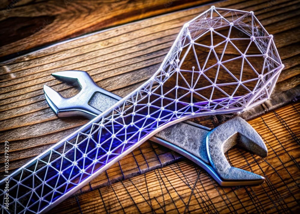 Aufkleber silhouette of wrench and spanner tools in low poly style for mechanic and engineer support services