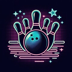 Fototapeta premium A vibrant and retro-inspired illustration featuring bowling pins and a ball, perfect for promoting bowling alleys, sports events, or youth activities.