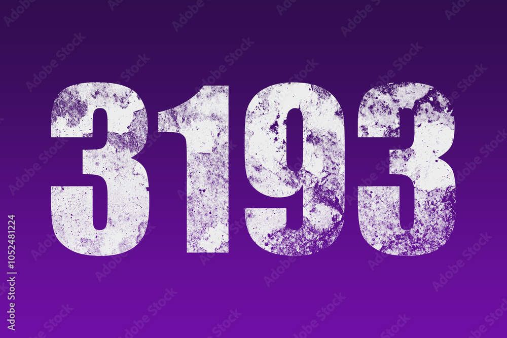 Wall mural flat white grunge number of 3193 on purple background.