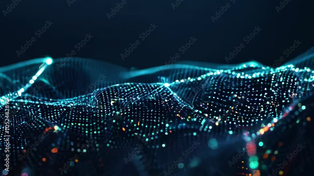Poster macro view of glowing quantum dots forming a network
