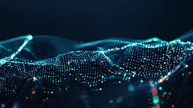 Macro view of glowing quantum dots forming a network