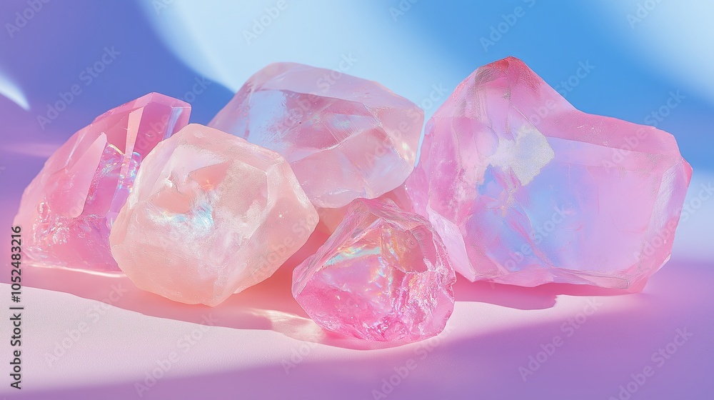Poster rose quartz smoothly blending into a soft sky blue, evoking a soft and serene vibe