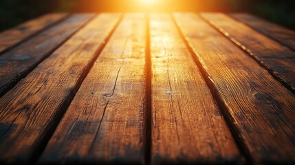Wooden table with sun glare.