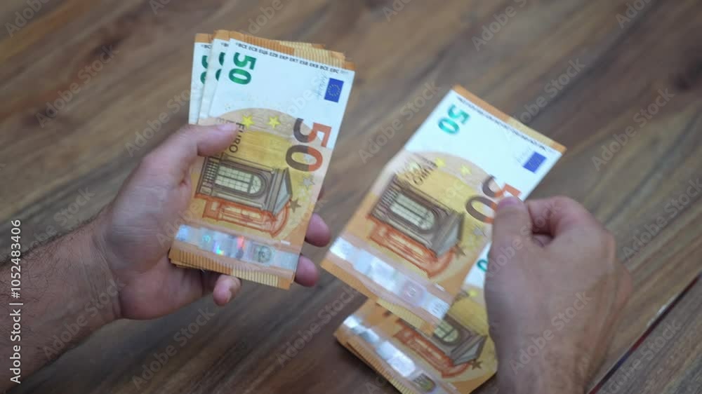 Poster logistics manager counts euro banknotes allocated for supply chain operations optimizing transportat