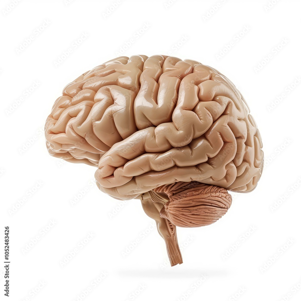Poster human brain floating on a white background, showcasing its intricate structure and symbolizing intel