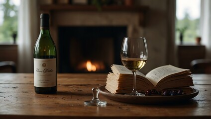 Cozy scene with a half-empty wine glass