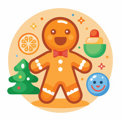 Obraz premium Smiling gingerbread man in a festive setting.