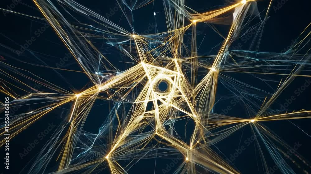 Poster macro view of fractal data tree with glowing pulsing branches