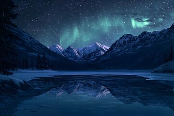 green glow and purple hues of aurora borealis, northern lights and beautiful night sky with a lot of stars and Milky Way galaxy