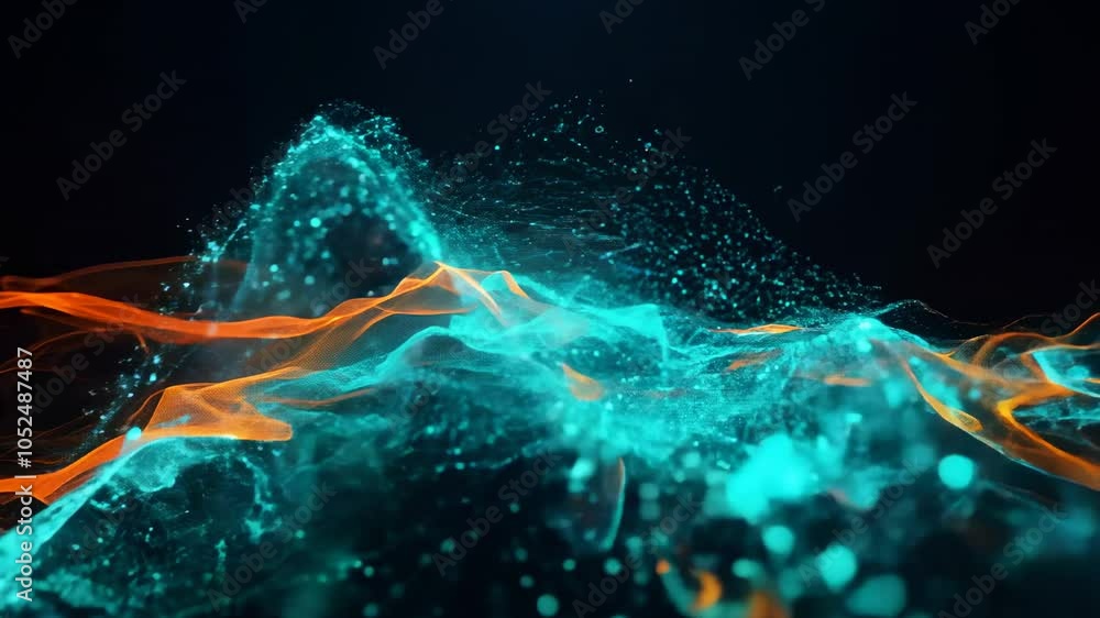 Poster macro view of swirling plasma field with glowing particles