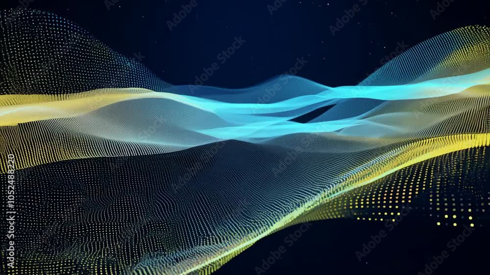 Poster dynamic pixel web with glowing shifting colors and pulsing data