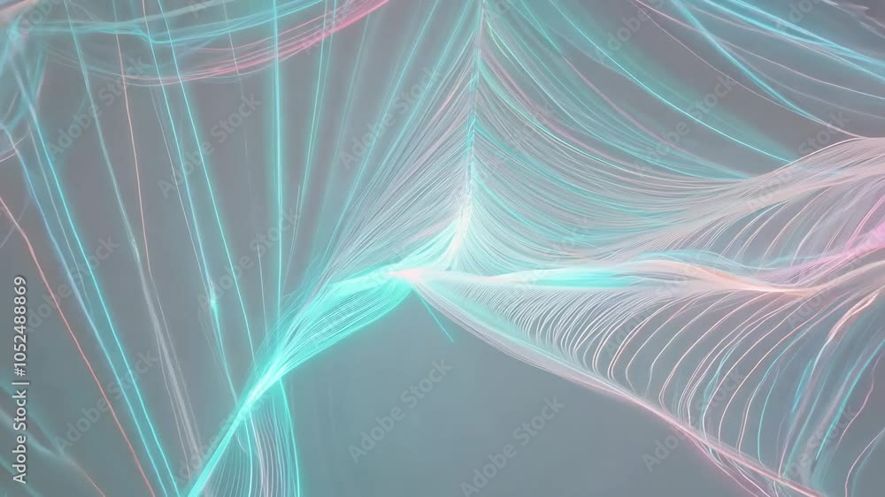 Poster fluid data strands glowing with pastel gradients in dynamic motion