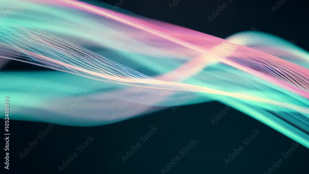 Poster macro view of fluid data strands glowing with pastel colors