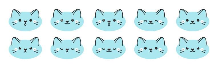 Vector set of funny cats with different facial expressions