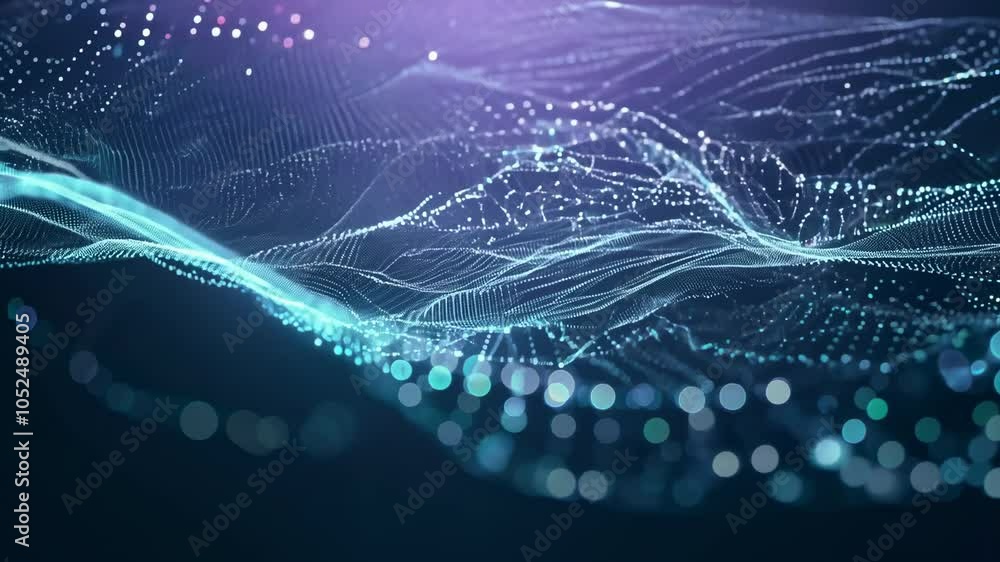 Poster slow-motion iot network with pulsating dots and seamless data flow