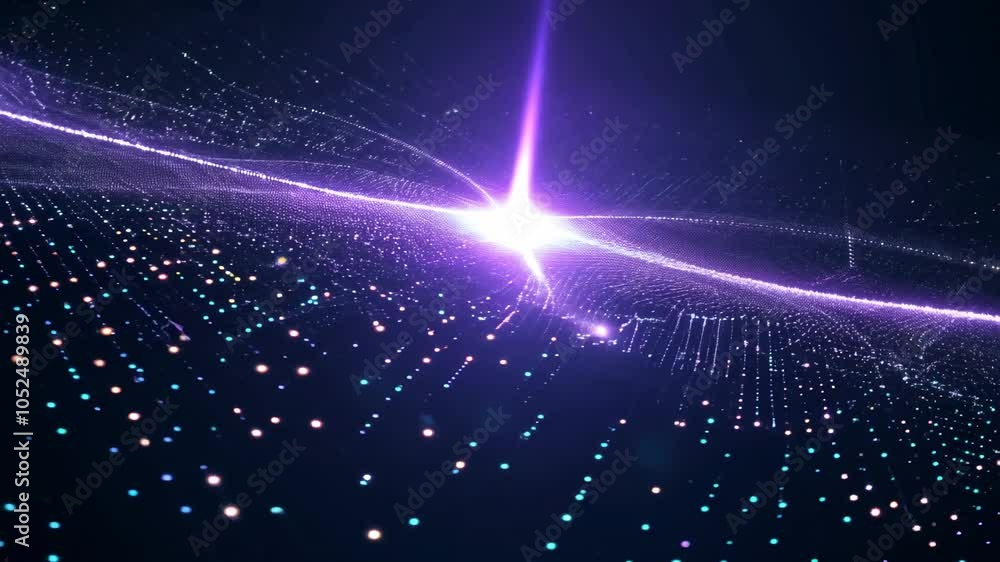 Poster fast-moving iot network with pulsating dots and dynamic data exchange