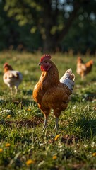 Fototapeta premium Free-range chicken in the meadow