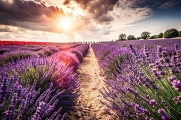 Fototapeta premium Stunning Purple Lavender Flowers in Bloom with Copy Space for Text and Design Use