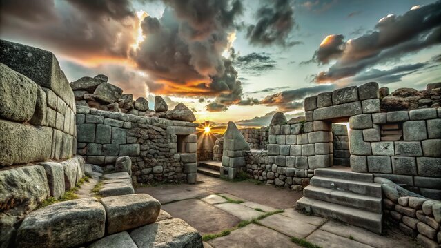 Stunning Silhouette Photography of Rock Formations in Q'enqo Archaeological Complex at Sunset