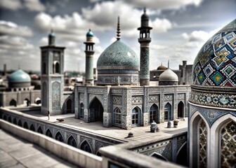 Obraz premium Stunning Tilt-Shift Photography of Iran's Religious Architecture Showcasing Intricate Details and Vibrant Colors