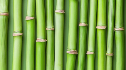 Fototapeta premium A close-up view of vibrant green asparagus stalks lined up side by side, highlighting their smooth texture and natural color.