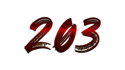3D blood red number design of 203 on white background.