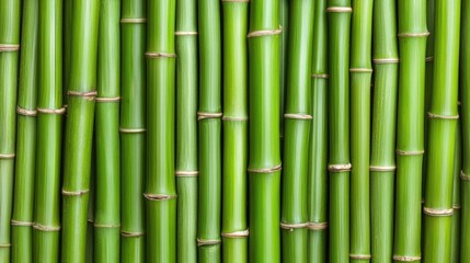 Obraz premium A close-up view of vibrant green bamboo stalks, showcasing their natural texture and arrangement against a neutral background.