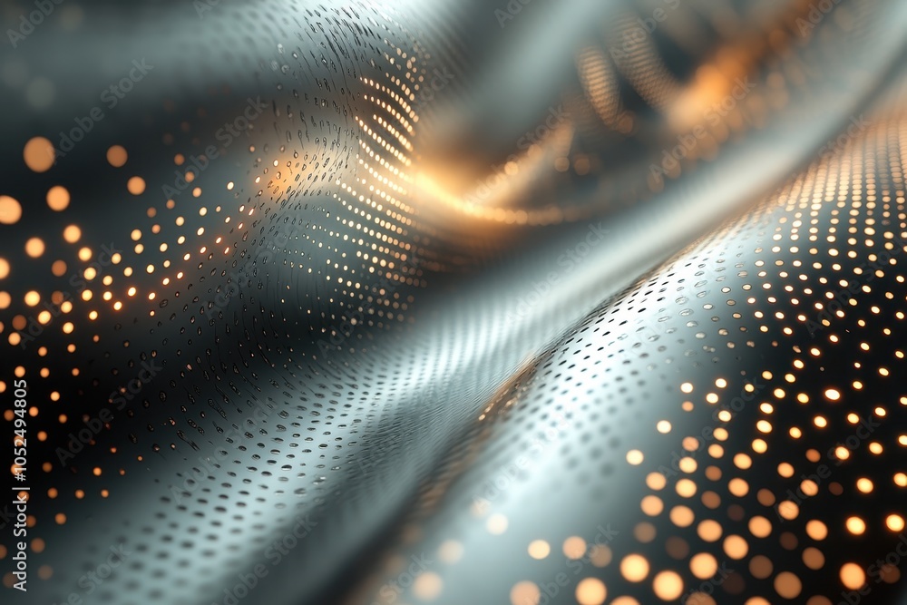 Poster abstract close-up view of shimmering fabric with glowing dots in a sleek design