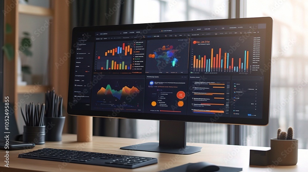 Aufkleber data analytics dashboard on modern workspace desk