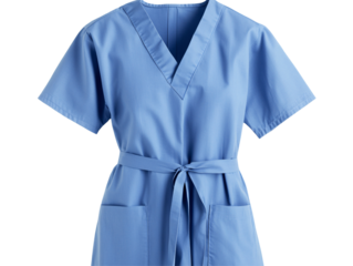 a blue scrubs with a tie