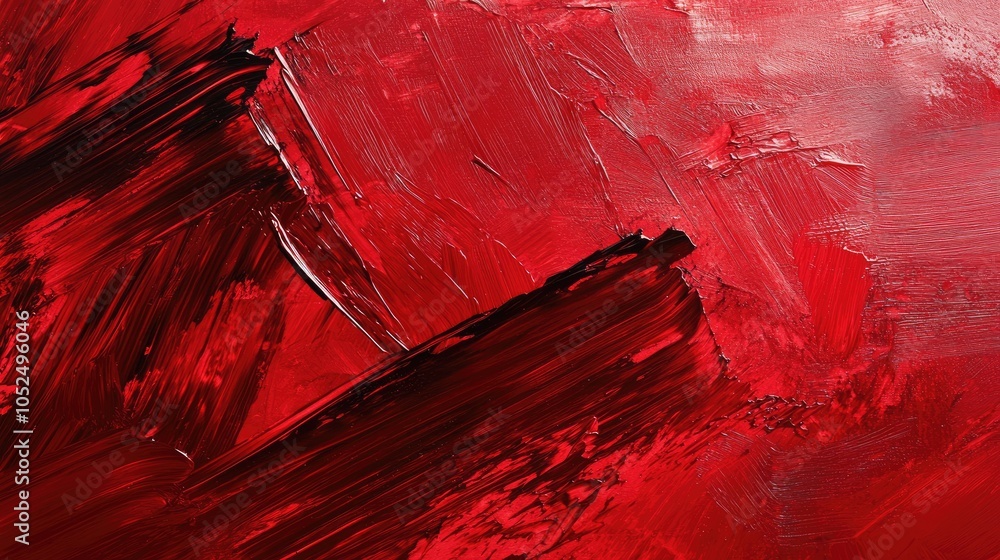 Poster Dynamic red canvas an exploration of bold brushstrokes and textural depth in abstract art