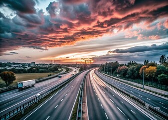 Sunset Over A2 Highway in Alcal&aacute; de Henares - Black and White HDR Landscape Photography