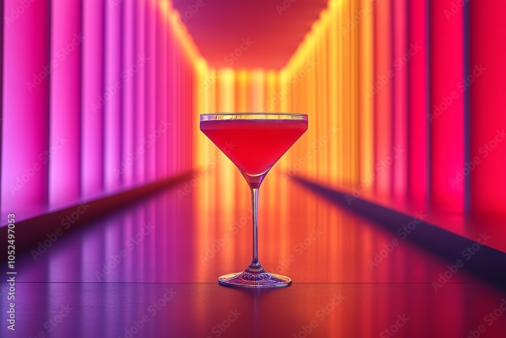 Wall mural pink martini cocktail in a stylish glass with neon nightlife ambiance