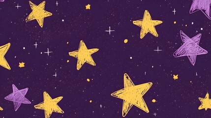 Fototapeta premium Yellow Stars on Purple Background, Abstract Image, Texture, Pattern Background, Wallpaper, Cover and Screen for Smartphone, PC, Laptop, 9:16 and 16:9 Format