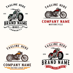 Modern vintage motorcycle logo set on white background. Vintage sports motorcycle design elements.