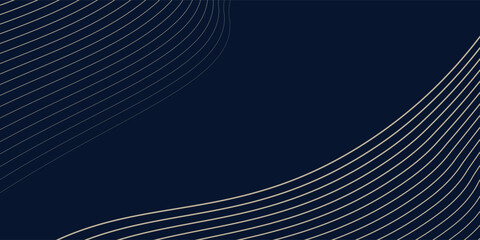 Vector art deco line wave pattern, gold on blue elegant texture