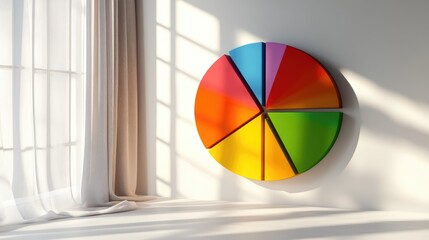 Fototapeta premium Colorful Pie Chart on Wall with Natural Light