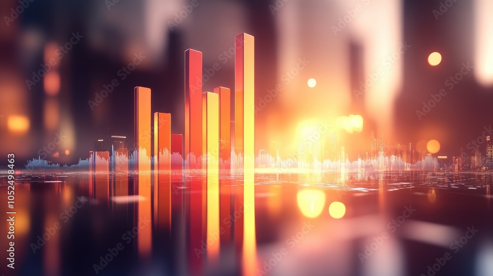 Poster bright urban data visualization with bar graphs and light